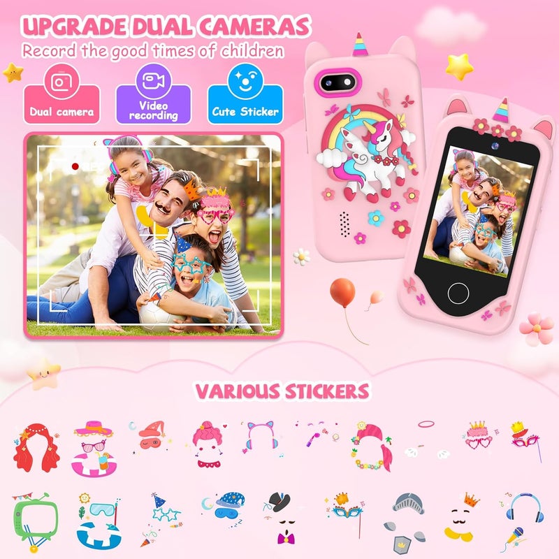 Yosfeng Kids Smart Phone for Girls Gifts - Toddler Christmas Birthday Gift for Age 3 4 5 6 Year Old, Kids Cell Phone Toy with Touchscreen, Dual Cameras, Learning, Kid Mp3 Player, Games with 32 GB Card - Image 4